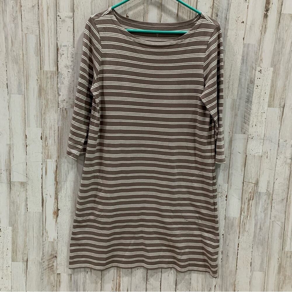 Garnett Hill Organic Cotton Brown Stripe Dress With Pockets